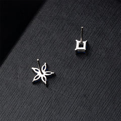 Blue Crystal & Silver-Plated Flower & Cube Stud Earrings