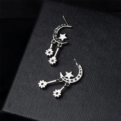 Cubic Zirconia & Silver-Plated Moon & Star Drop Earrings