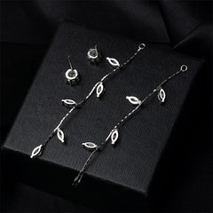 Cubic Zirconia & Silver-Plated Leaf Chain Drop Earrings