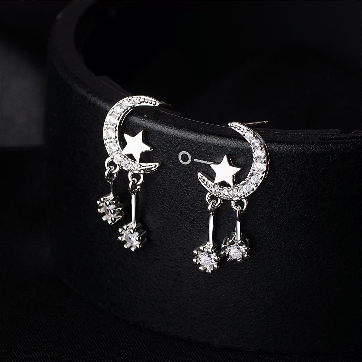 Cubic Zirconia & Silver-Plated Moon & Star Drop Earrings