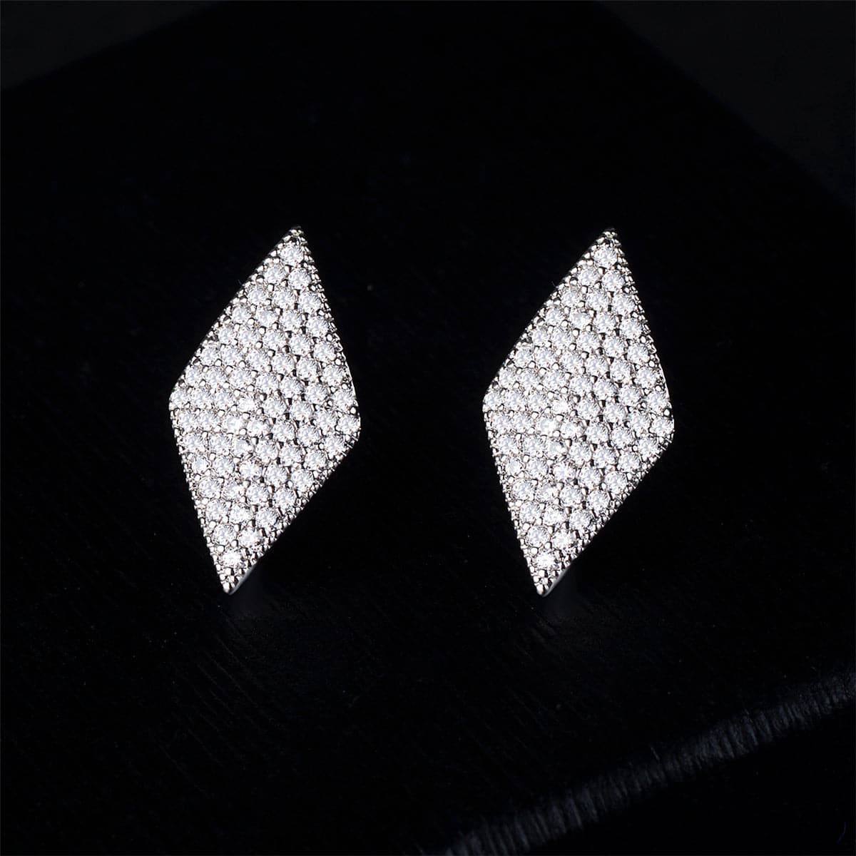 Cubic Zirconia & Silver-Plated Pavé Rhombus Stud Earrings