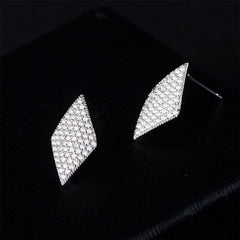 Cubic Zirconia & Silver-Plated Pavé Rhombus Stud Earrings