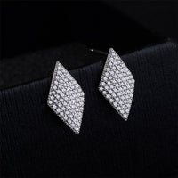 Cubic Zirconia & Silvertone Pavé Rhombus Stud Earrings