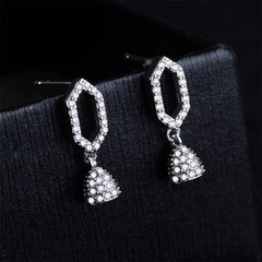Cubic Zirconia & Silver-Plated Bell Drop Earrings