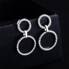 Cubic Zirconia & Silver-Plated Open Double-Ring Drop Earrings