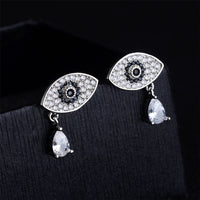 Pear Crystal & Cubic Zirconia Evil Eye Teardrop Dangle Earrings