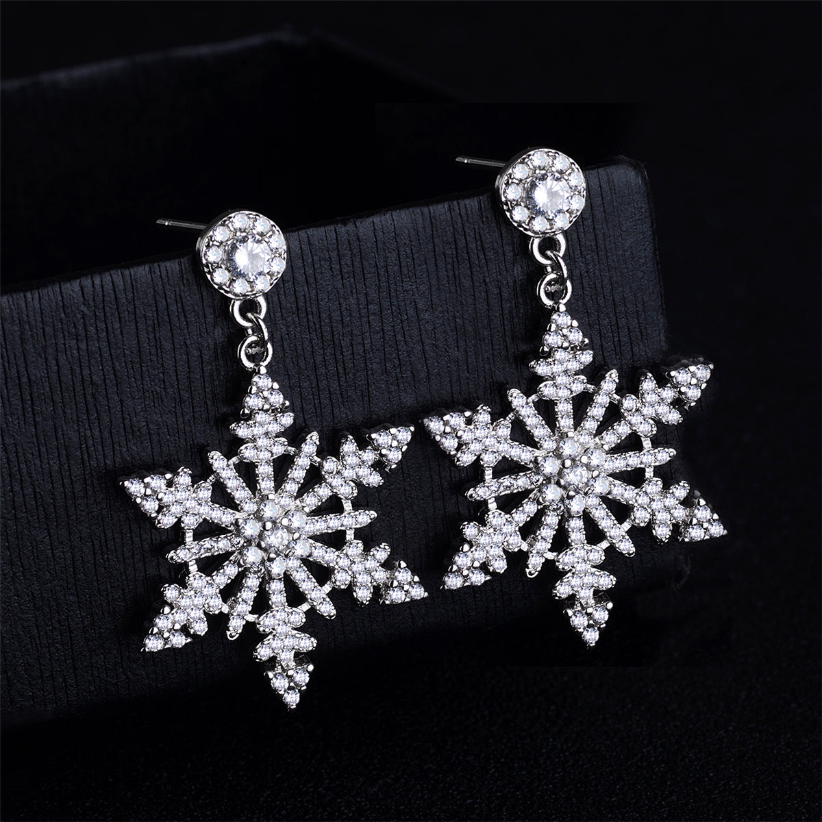 Cubic Zirconia & Silver-Plated Openwork Snowflake Drop Earrings