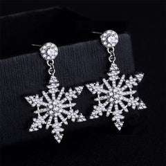 Cubic Zirconia & Silver-Plated Openwork Snowflake Drop Earrings