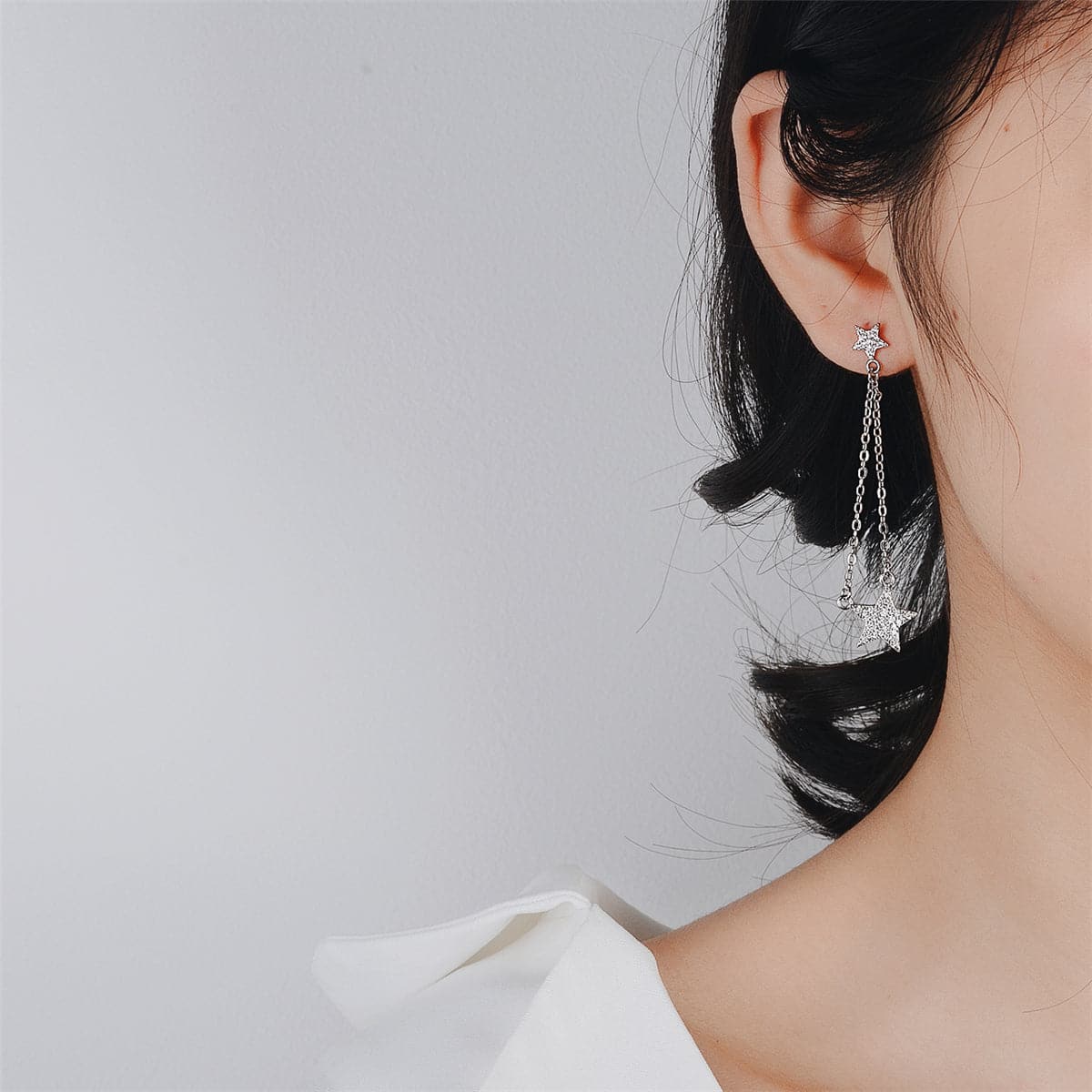 Cubic Zirconia & Silver-Plated Star Drop Earrings