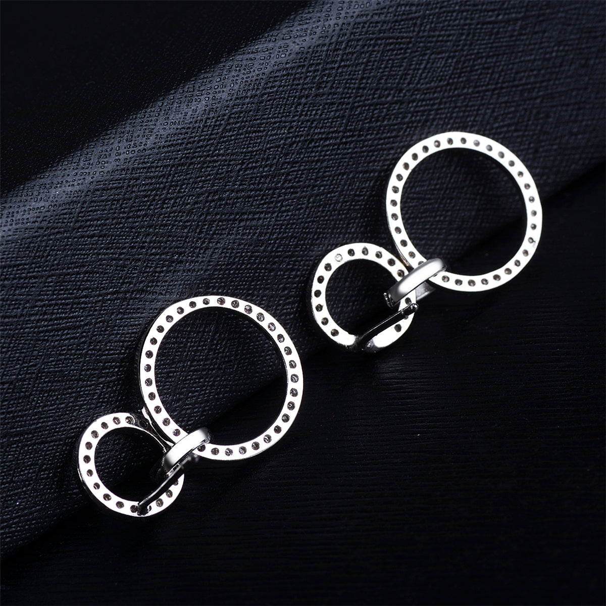 Cubic Zirconia & Silver-Plated Open Double-Ring Drop Earrings