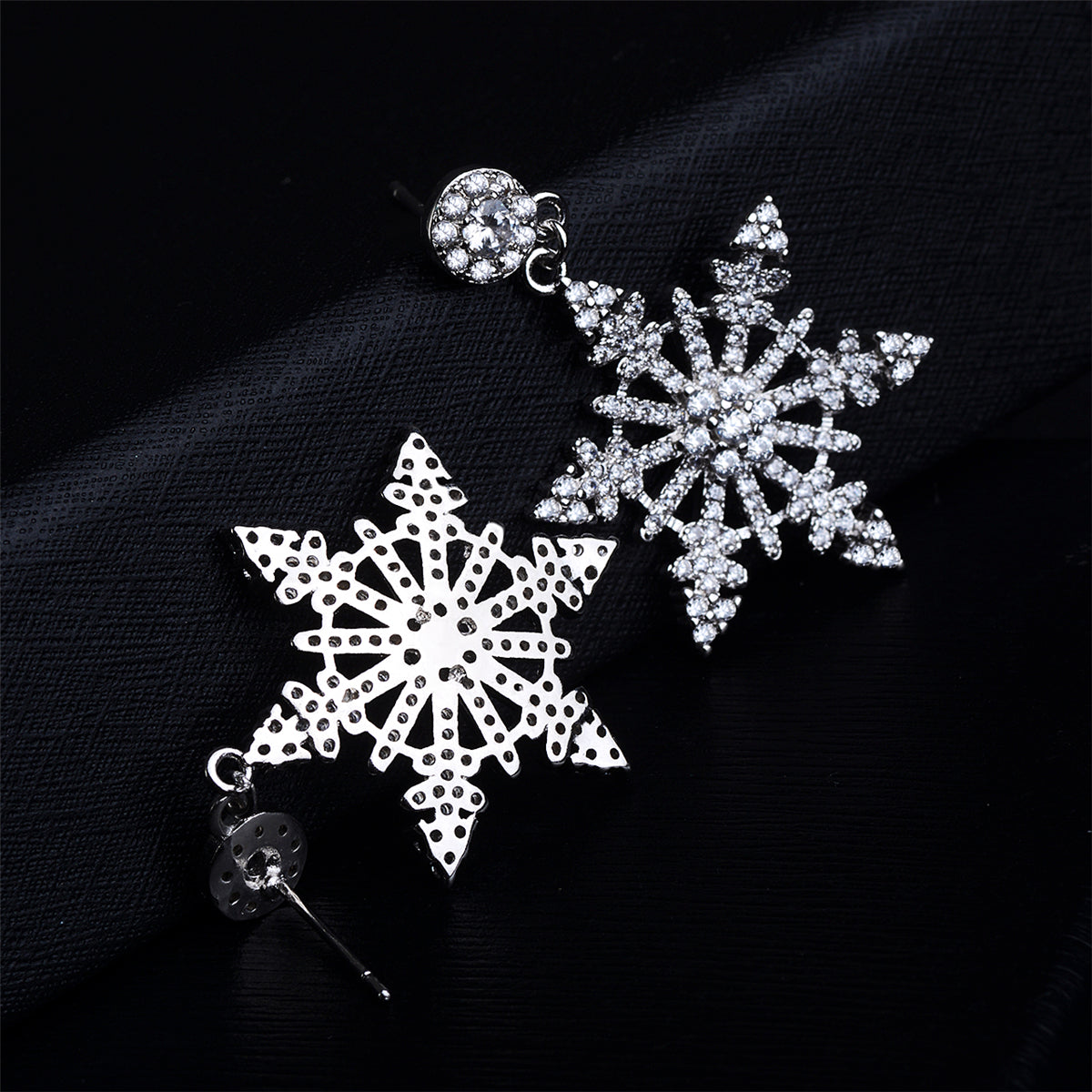 Cubic Zirconia & Silver-Plated Openwork Snowflake Drop Earrings