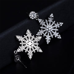 Cubic Zirconia & Silver-Plated Openwork Snowflake Drop Earrings