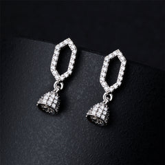 Cubic Zirconia & Silver-Plated Bell Drop Earrings