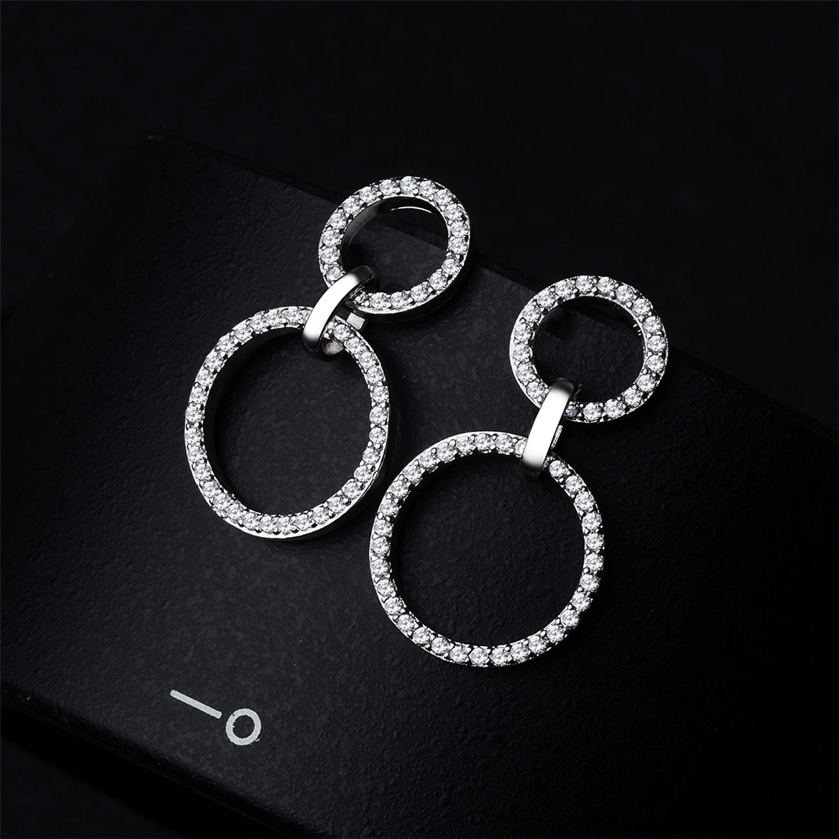Cubic Zirconia & Silver-Plated Open Double-Ring Drop Earrings