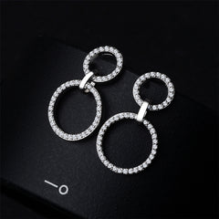 Cubic Zirconia & Silver-Plated Open Double-Ring Drop Earrings