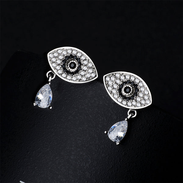Pear Crystal & Cubic Zirconia Evil Eye Teardrop Dangle Earrings