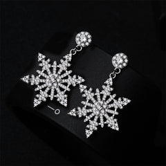 Cubic Zirconia & Silver-Plated Openwork Snowflake Drop Earrings