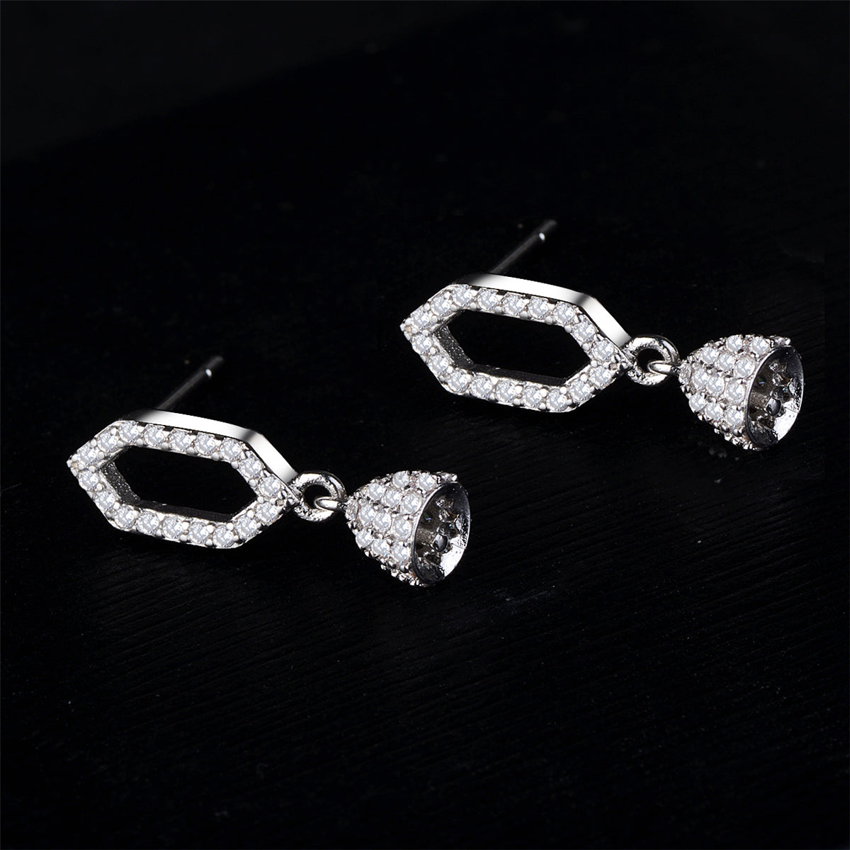 Cubic Zirconia & Silver-Plated Bell Drop Earrings
