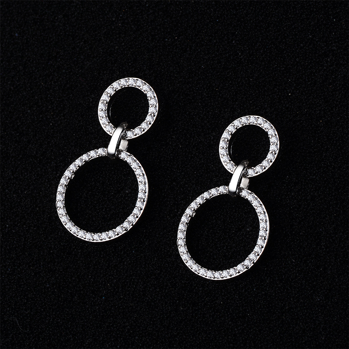 Cubic Zirconia & Silver-Plated Open Double-Ring Drop Earrings