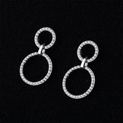 Cubic Zirconia & Silver-Plated Open Double-Ring Drop Earrings