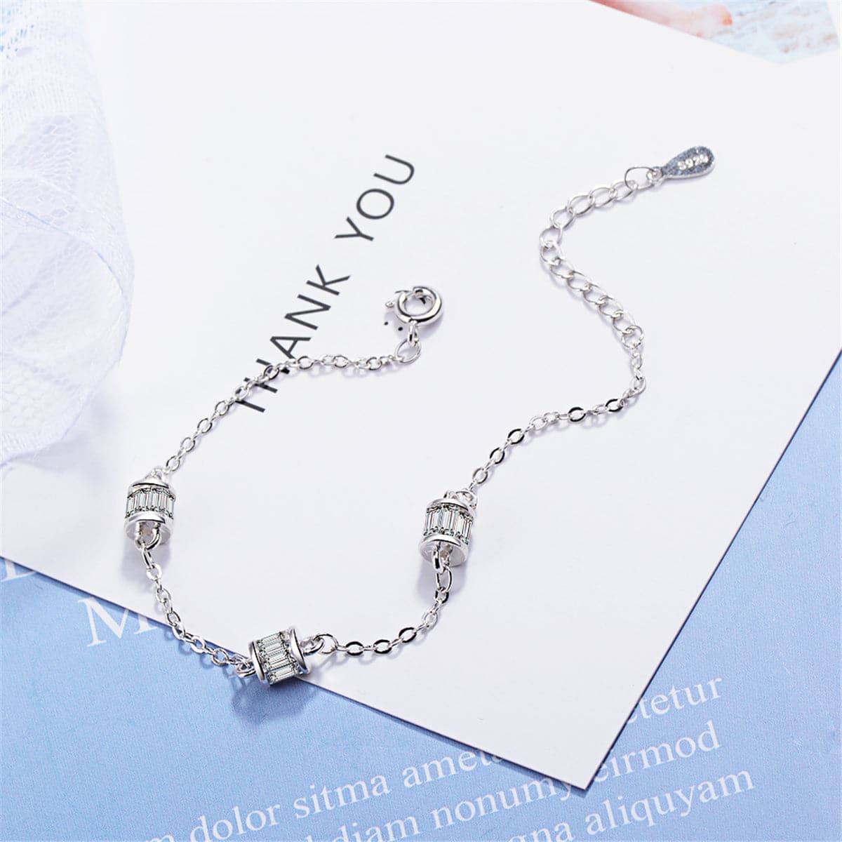 Cubic Zirconia & Silver-Plated Cage Charm Bracelet