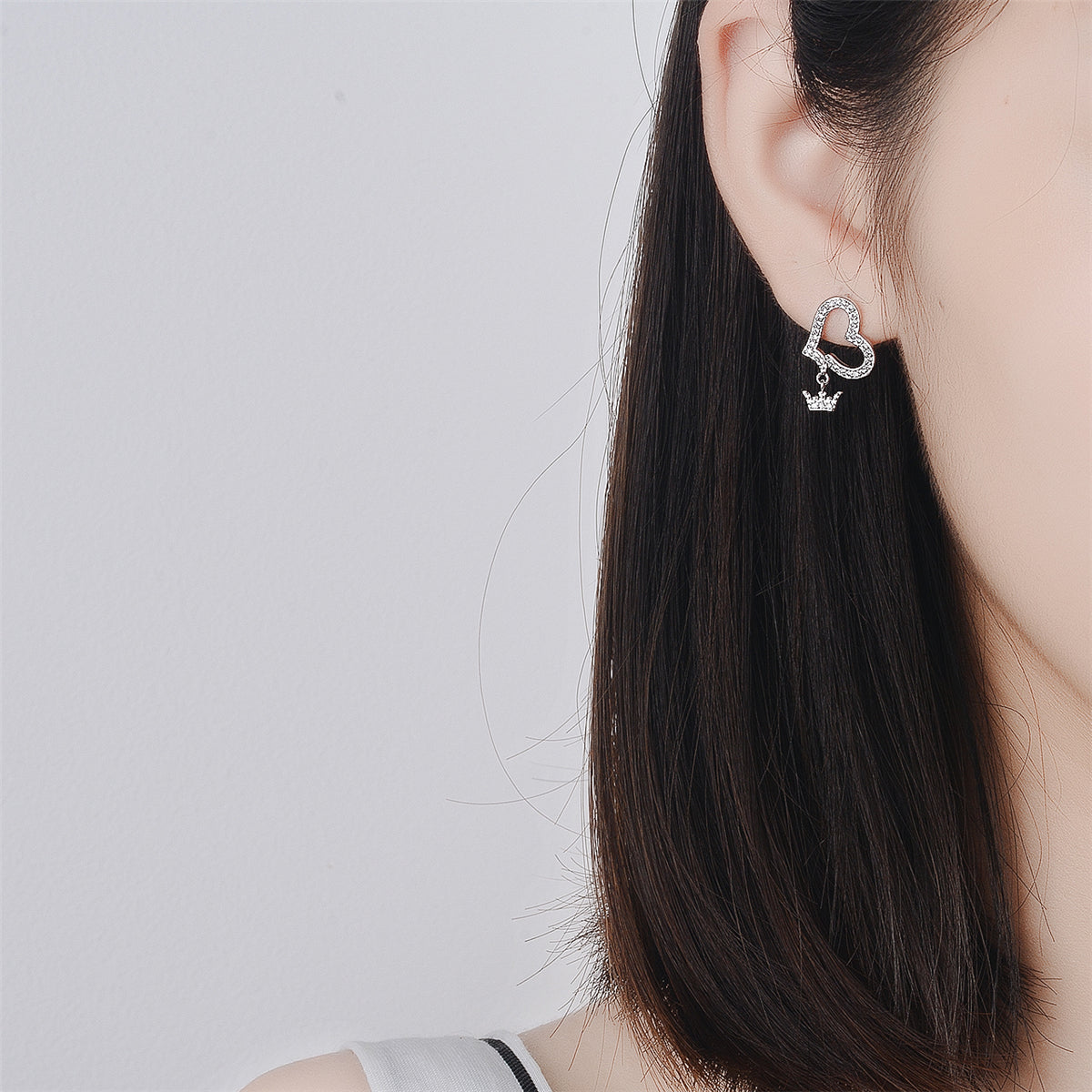 Cubic Zirconia & Silver-Plated Heart Crown-Charm Drop Earrings