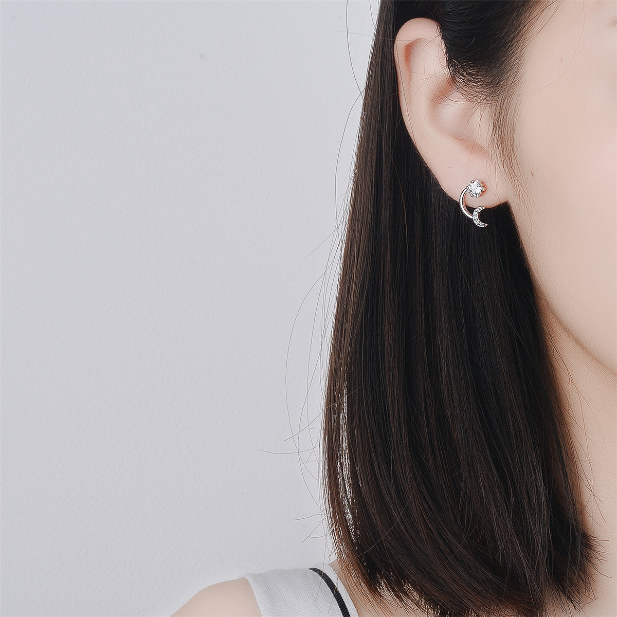 Cubic Zirconia and Crystal Silver-Plated Star and Moon Stud Earrings, silver stud earrings for women, styled look