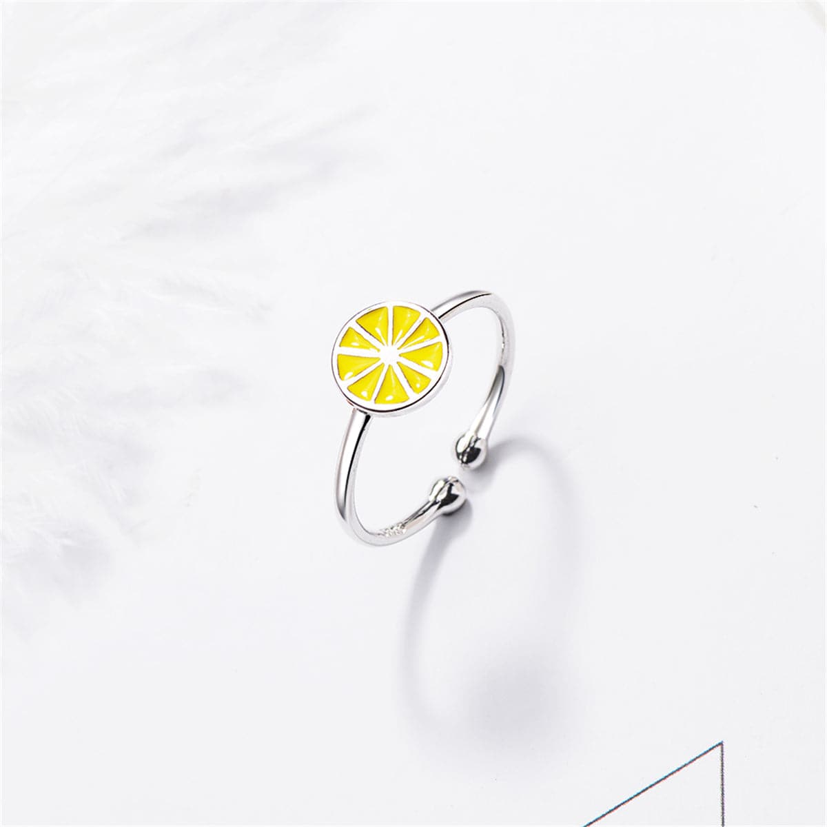 Yellow Enamel & Silver-Plated Lemon Open Ring