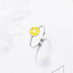 Yellow Enamel & Silver-Plated Lemon Open Ring