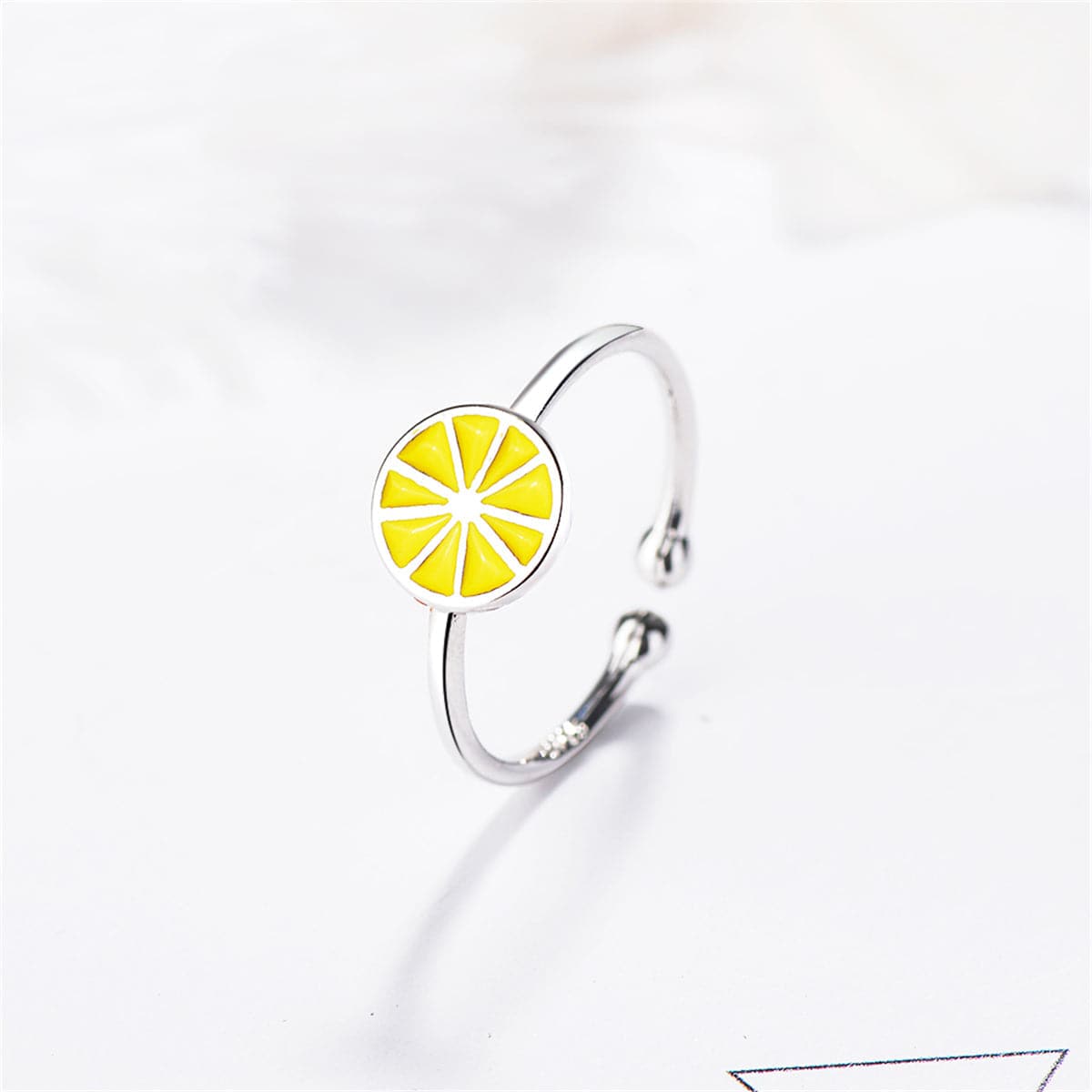 Yellow Enamel & Silver-Plated Lemon Open Ring