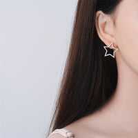 Cubic Zirconia & Silver-Plated Openwork Star & Moon Stud Earrings