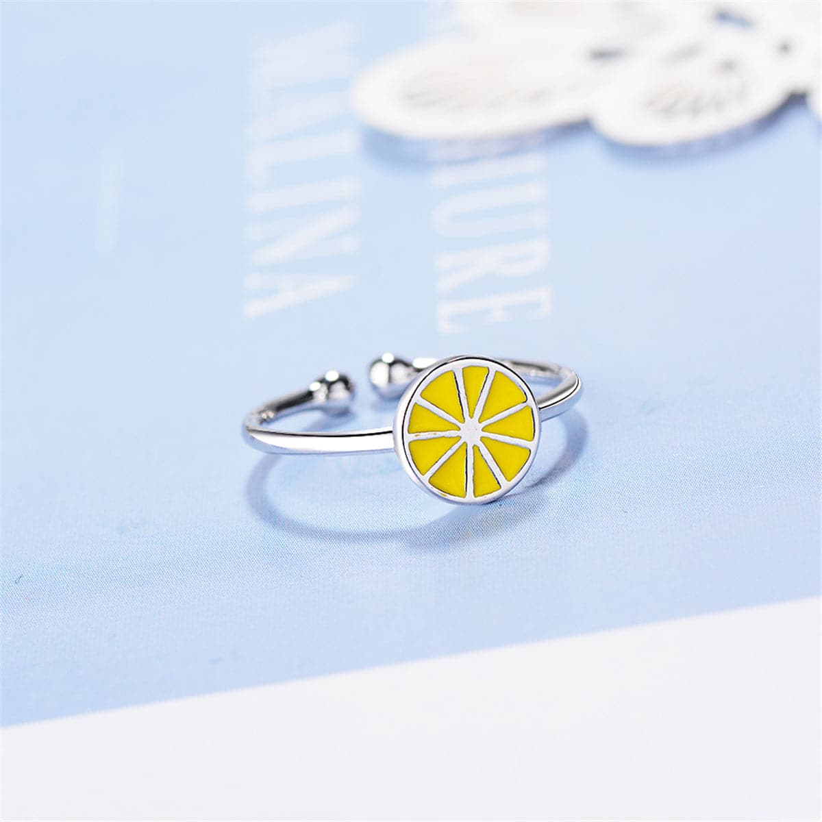 Yellow Enamel & Silver-Plated Lemon Open Ring