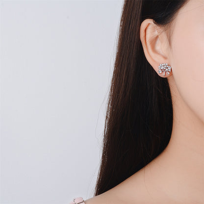 Cubic Zirconia and Silver-Plated Tree Stud Earrings, silver stud earrings for women, vintage-inspired design, styled look