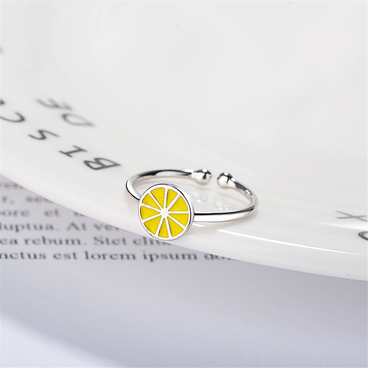 Yellow Enamel & Silver-Plated Lemon Open Ring