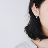 Cubic Zirconia & Silver-Plated Leaf Cluster Stud Earrings
