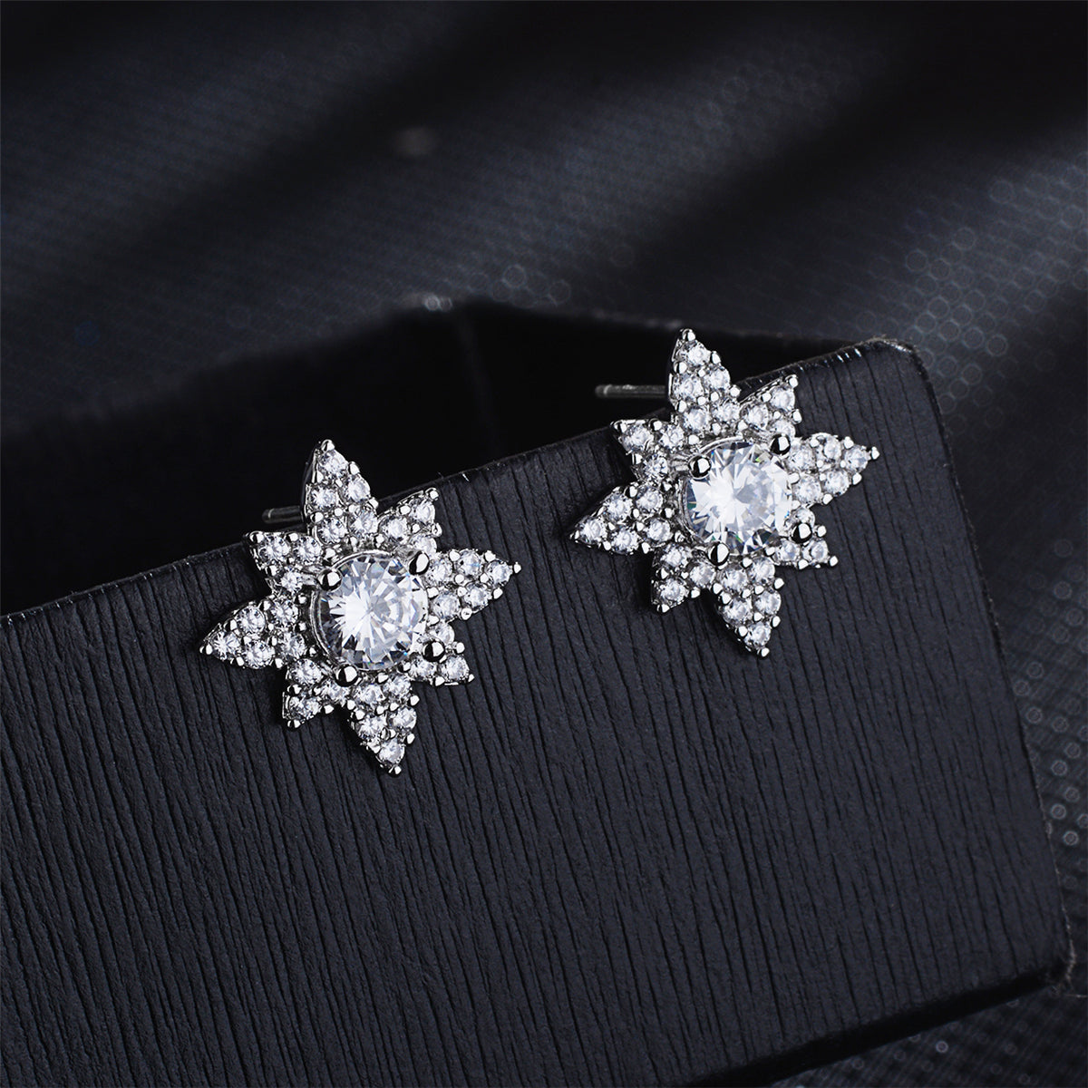 Cubic Zirconia & Crystal Lotus Stud Earrings