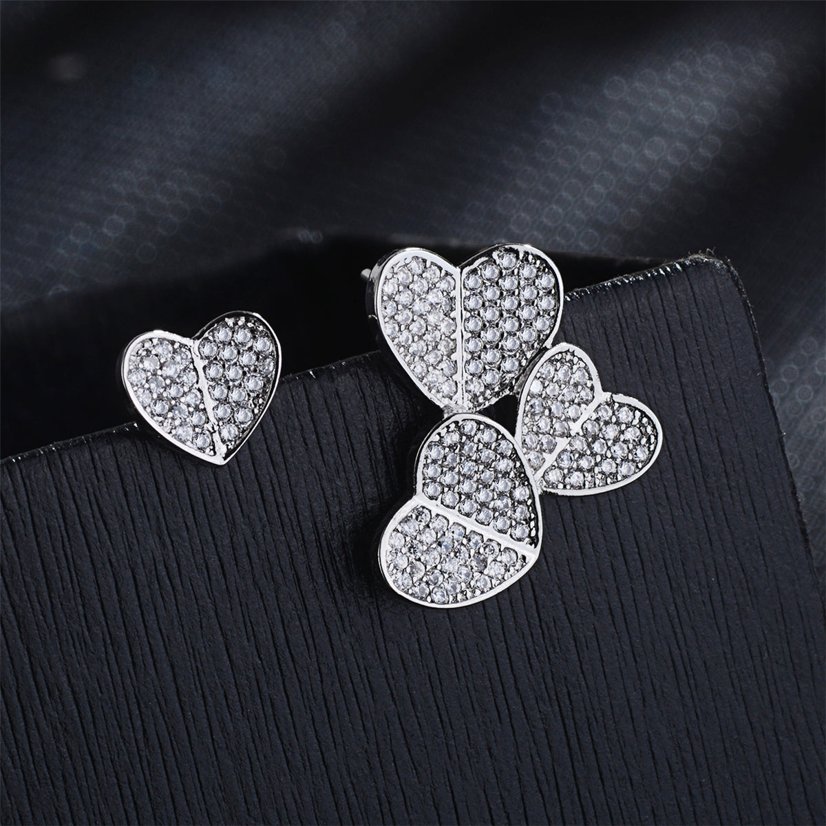 Cubic Zirconia and Silver-Plated Heart Cluster Stud Earrings, silver stud earrings for women, everyday style, front view