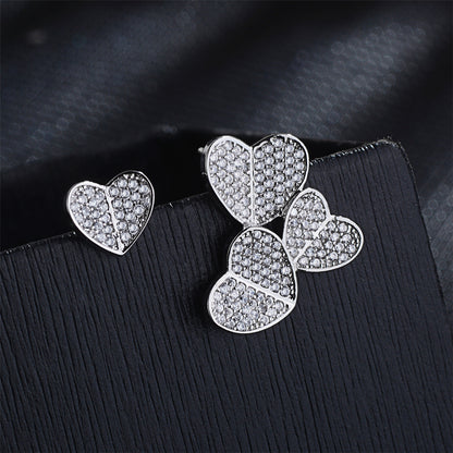 Cubic Zirconia and Silver-Plated Heart Cluster Stud Earrings, silver stud earrings for women, everyday style, front view