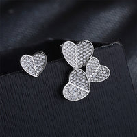 Cubic Zirconia & Silver-Plated Heart Cluster Stud Earrings