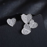 Cubic Zirconia & Silver-Plated Heart Cluster Stud Earrings