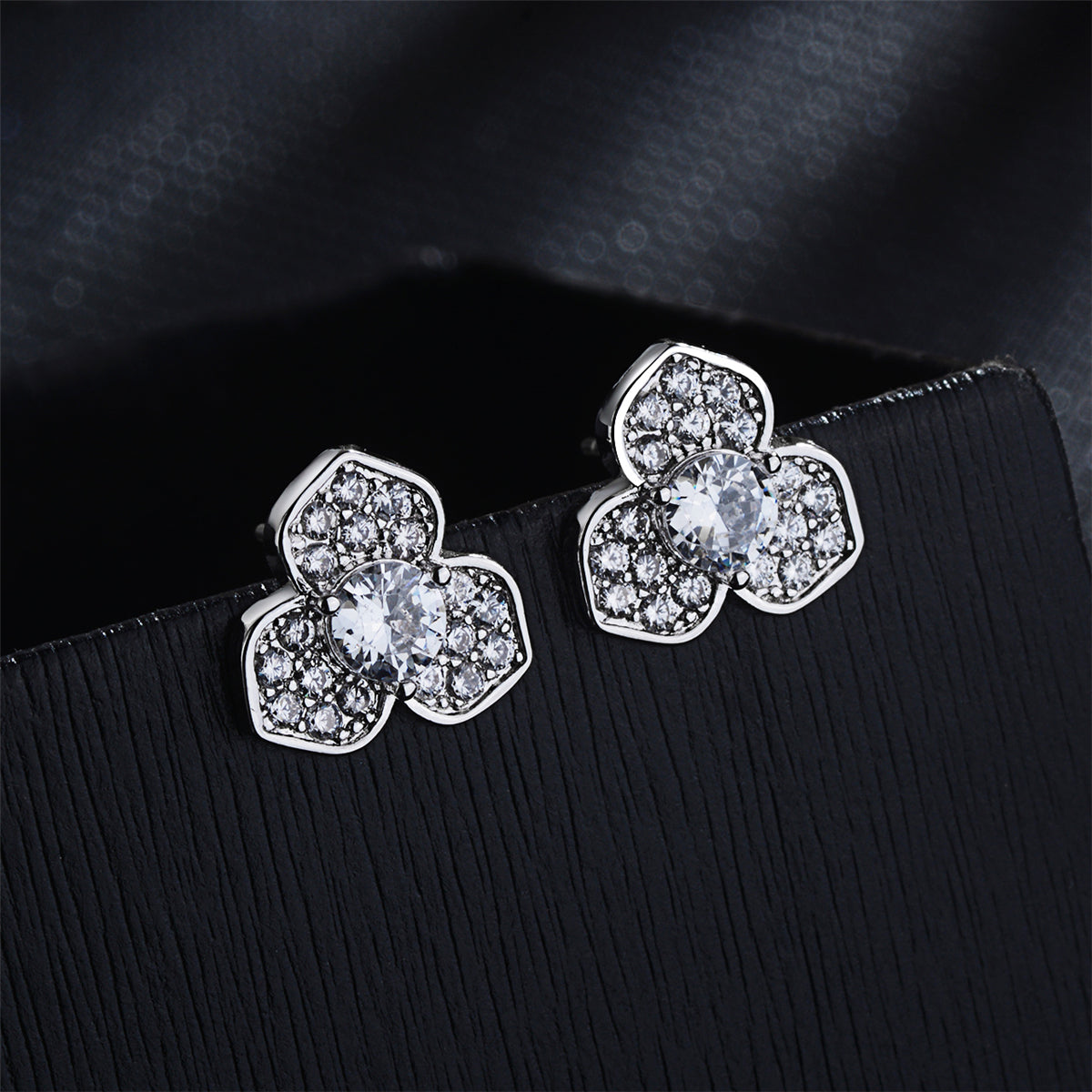Cubic Zirconia & Silver-Plated Flower Stud Earrings