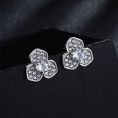 Cubic Zirconia & Silver-Plated Flower Stud Earrings
