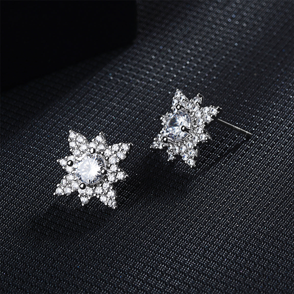 Cubic Zirconia & Crystal Lotus Stud Earrings