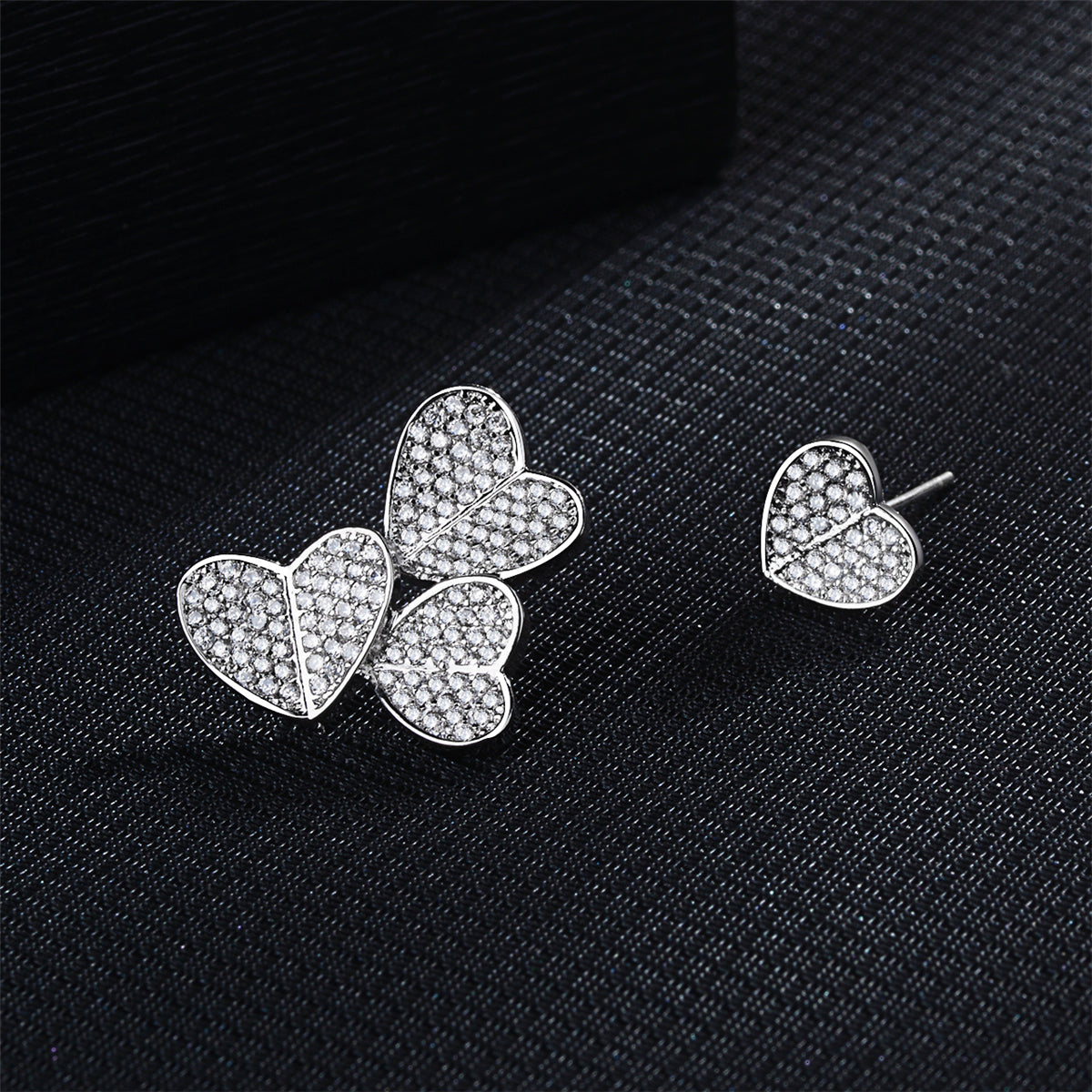 Cubic Zirconia and Silver-Plated Heart Cluster Stud Earrings, silver stud earrings for women, everyday style, side view