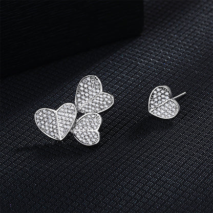 Cubic Zirconia and Silver-Plated Heart Cluster Stud Earrings, silver stud earrings for women, everyday style, side view