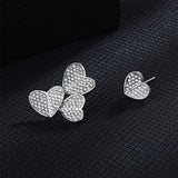 Cubic Zirconia & Silver-Plated Heart Cluster Stud Earrings