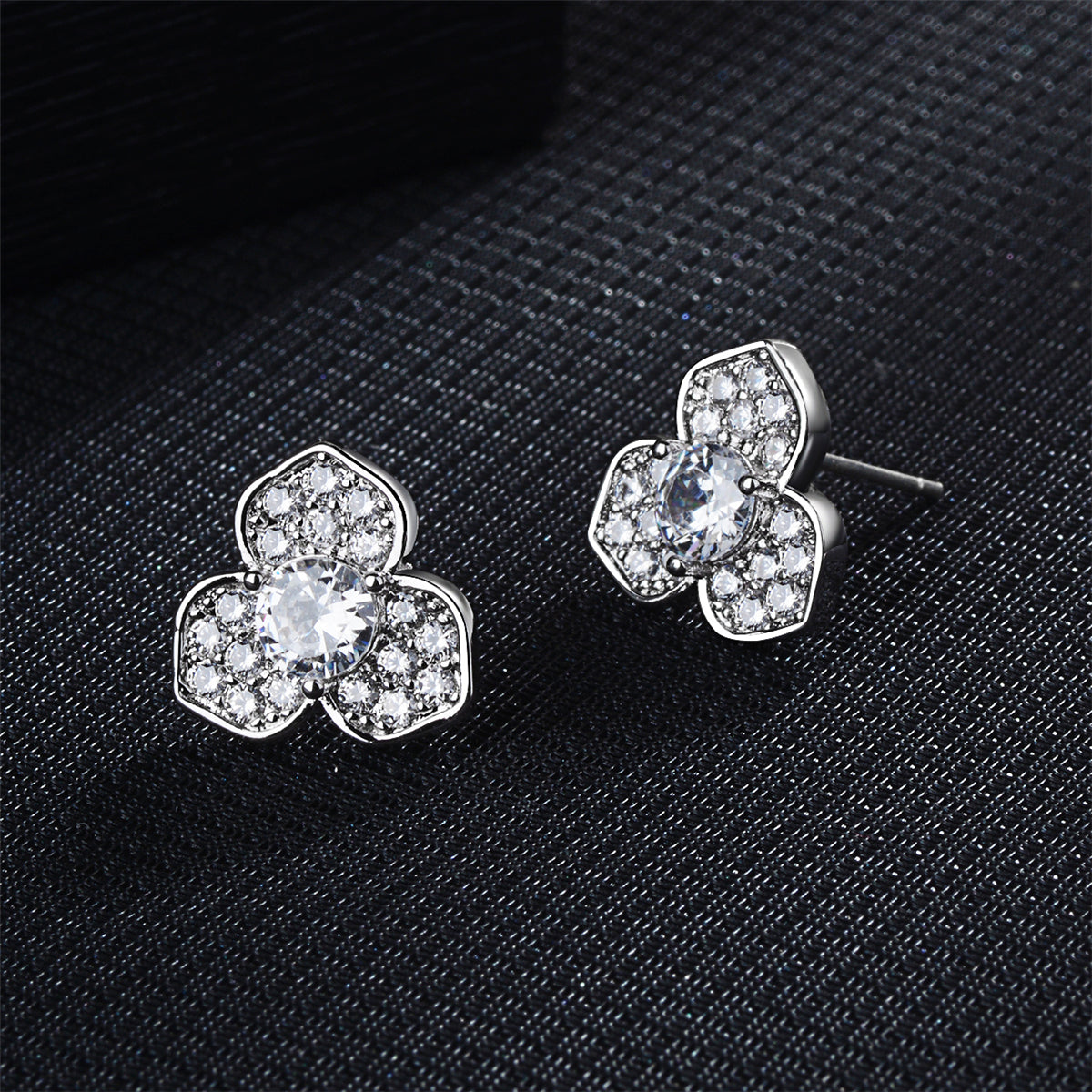 Cubic Zirconia & Silver-Plated Flower Stud Earrings