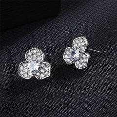 Cubic Zirconia & Silver-Plated Flower Stud Earrings