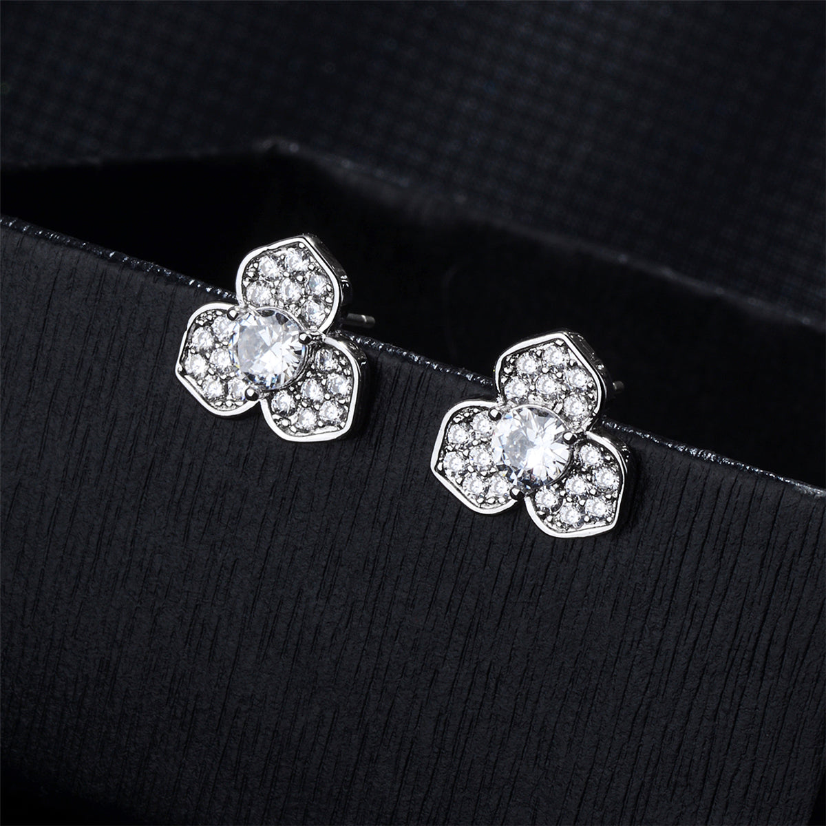 Cubic Zirconia & Silver-Plated Flower Stud Earrings