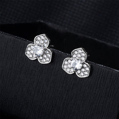 Cubic Zirconia & Silver-Plated Flower Stud Earrings